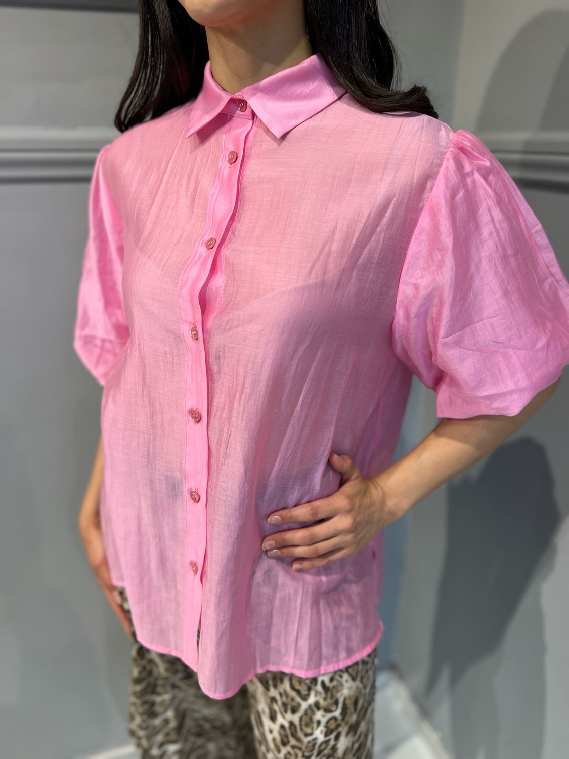 VICOLO - camicia maniche corte a palloncino TD1967 - rosa VICOLO - camicia maniche corte a palloncino TD1967 - rosa