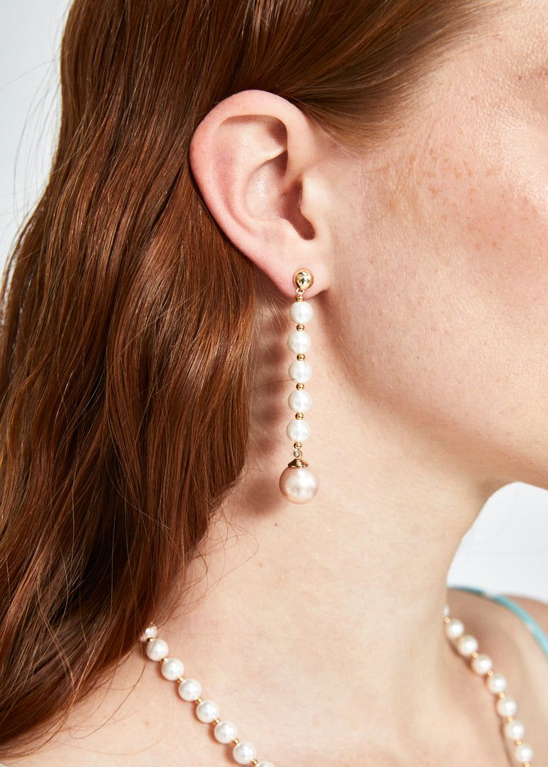 Nalì - ORECCHINI LUNGHI PERLE BIANCHE/ROSA - EMOR1642