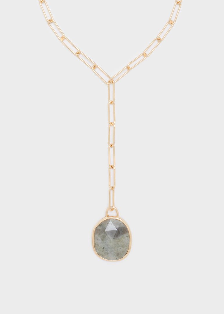 Nalì - COLLANA CATENA ORO + CINDOLO PIETRA GRIGIA - ABCL0323