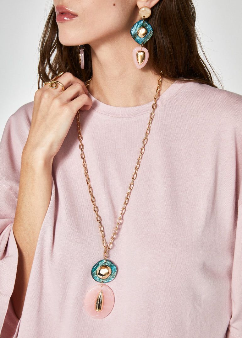 Nalì - COLLANA LANA LUNGA RESINA Rosa - MICL0183