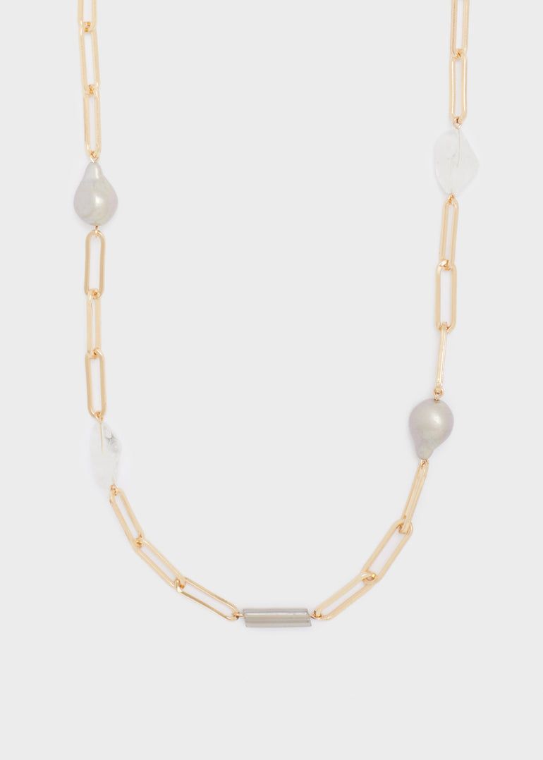 Nalì - COLLANA LUNGA ORO+PERLE E RESINA - ABCL0331