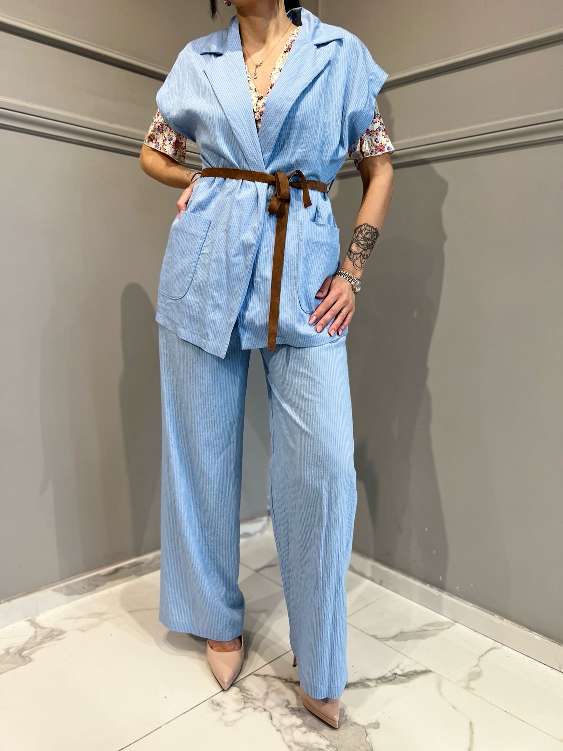 MOTEL - completo gilet+pantalone S25XC05 - celeste