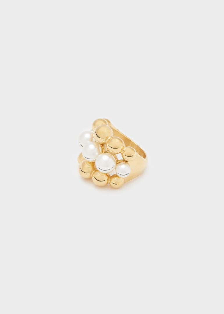 Nalì - ANELLO SFERE E PERLE PLAC.ORO 18KT - PUAN0001