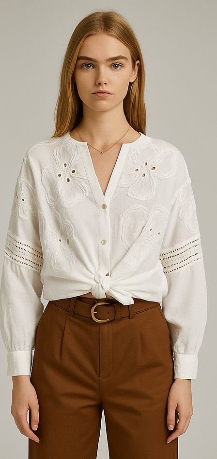 MOTEL - camicia in pizzo san gallo S25CA94 - bianco