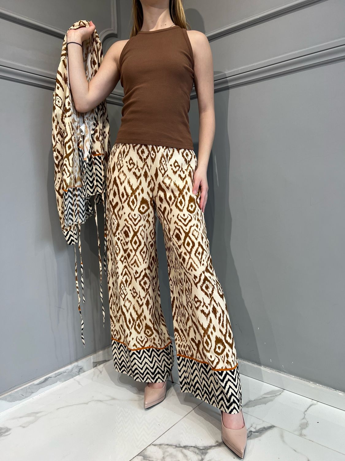 HAVE ONE - pantalone a palazzo a fantasia PMA-N450 - variante unica