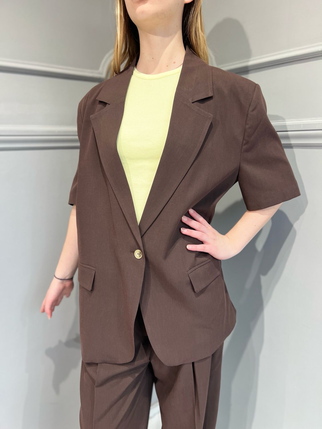 VICOLO - giacca a maniche corte in misto lino TD2292 - moro