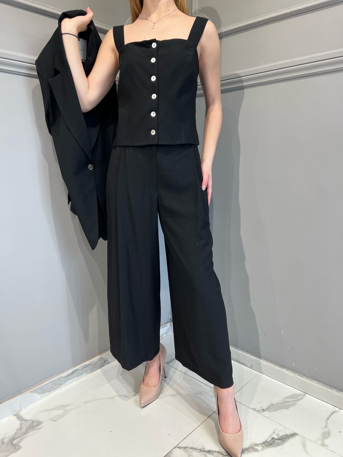 TENSIONE IN - pantalone in viscosa leggerissimo 25P7639 - nero