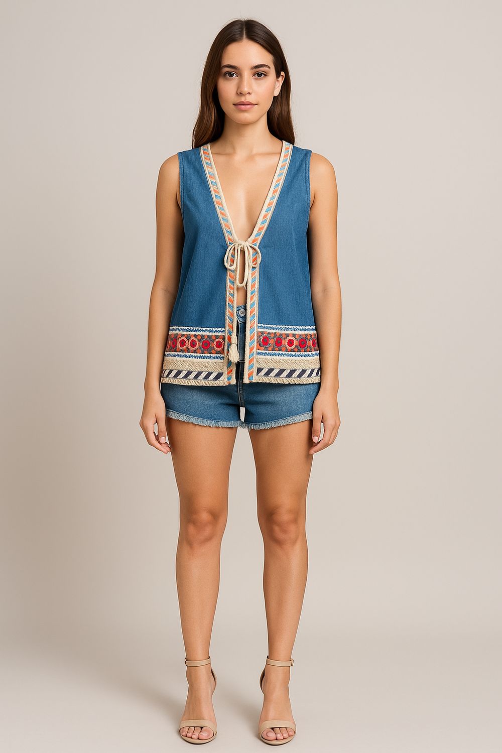 Tensione in - Gilet in tessuto chambray con ricami e paillettes Vari. Unica - S25JE11