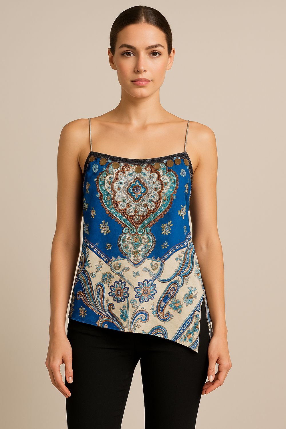 Motel - Top con medagliette e spacchi laterali a fantasia - S25TG99