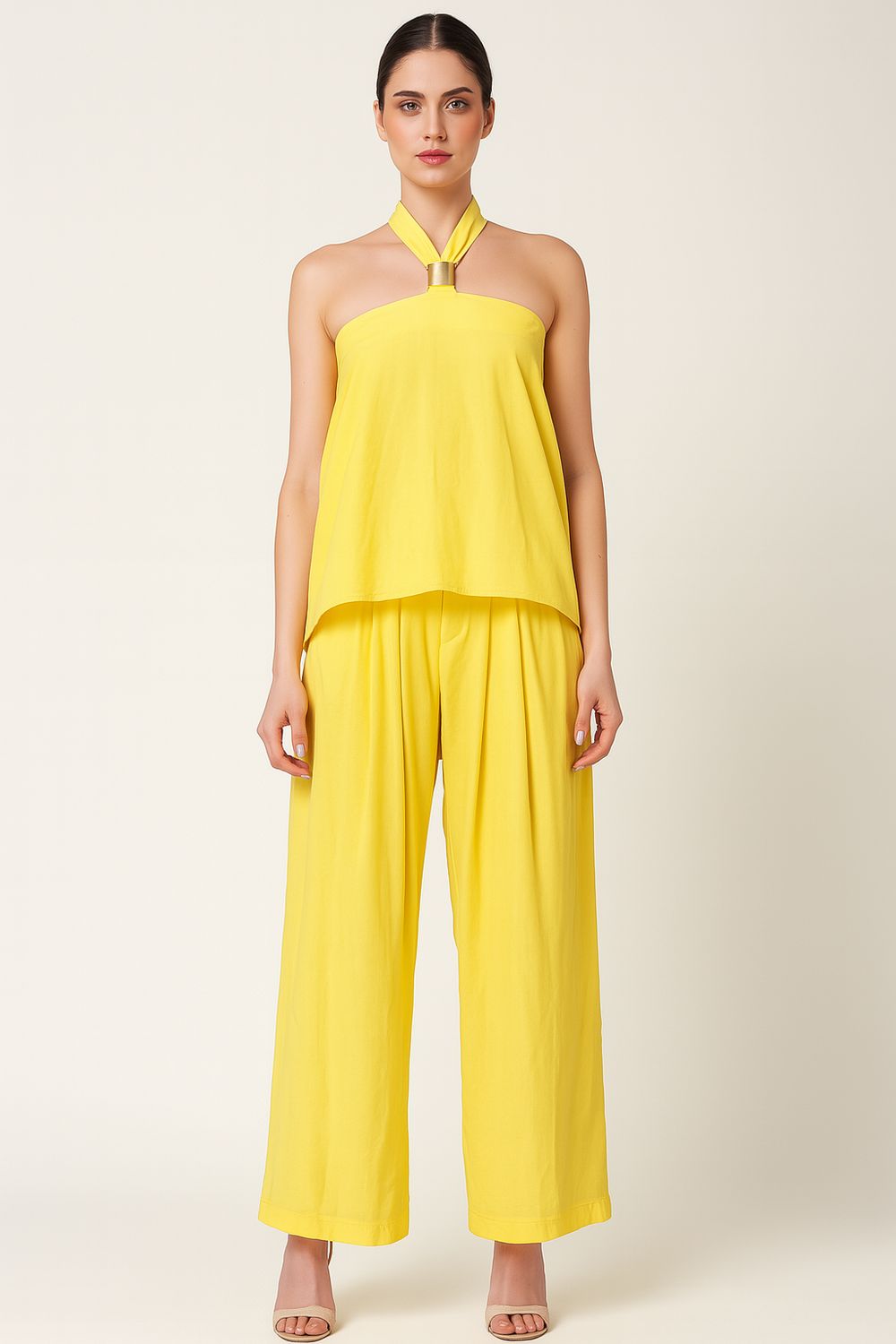 Tensione in - Completo top + pantalone con elastico in vita e pences Giallo - UV1485