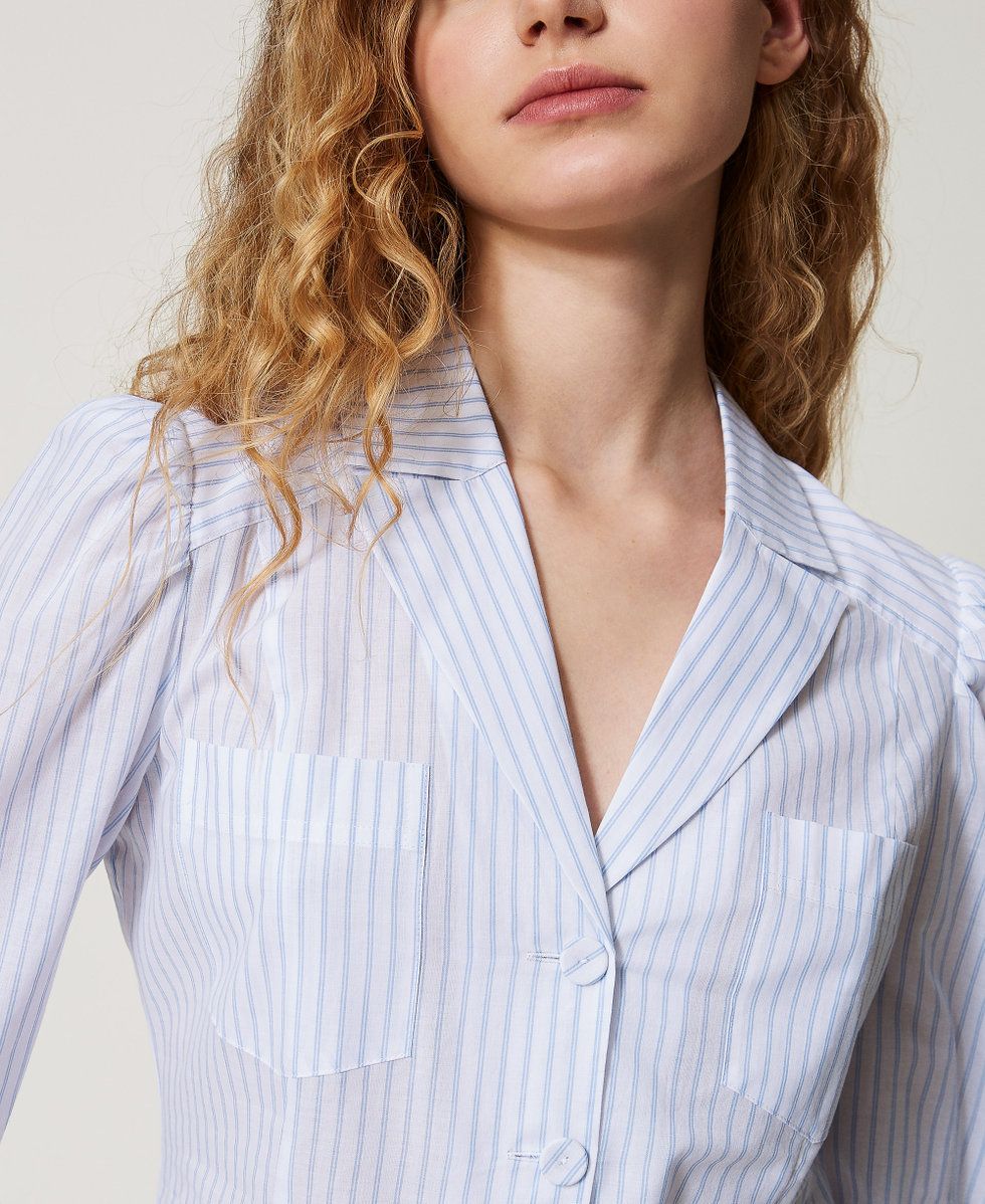 TWINSET ACTITUDE - Camicia in popeline a righe - BIANCO/CELESTE