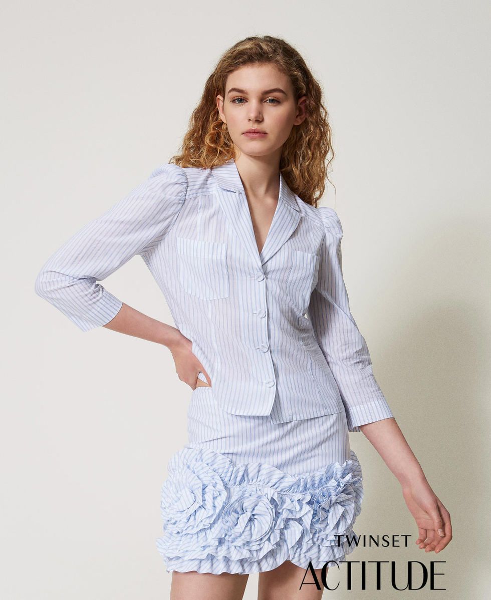 TWINSET ACTITUDE - Camicia in popeline a righe - BIANCO/CELESTE