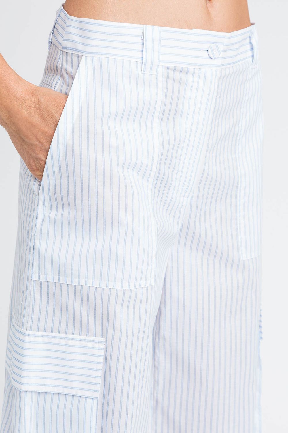 TWINSET ACTITUDE - PANTALONE in popeline a righe 251AX2054 - bianco/celeste