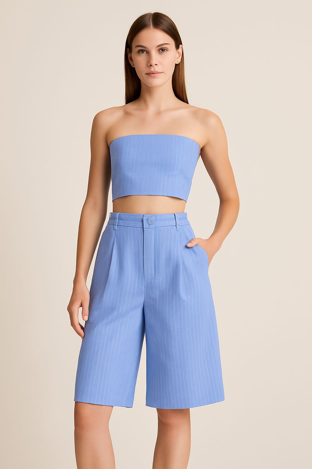 TENSIONE IN - Top a fascia con elastico dietro gessato