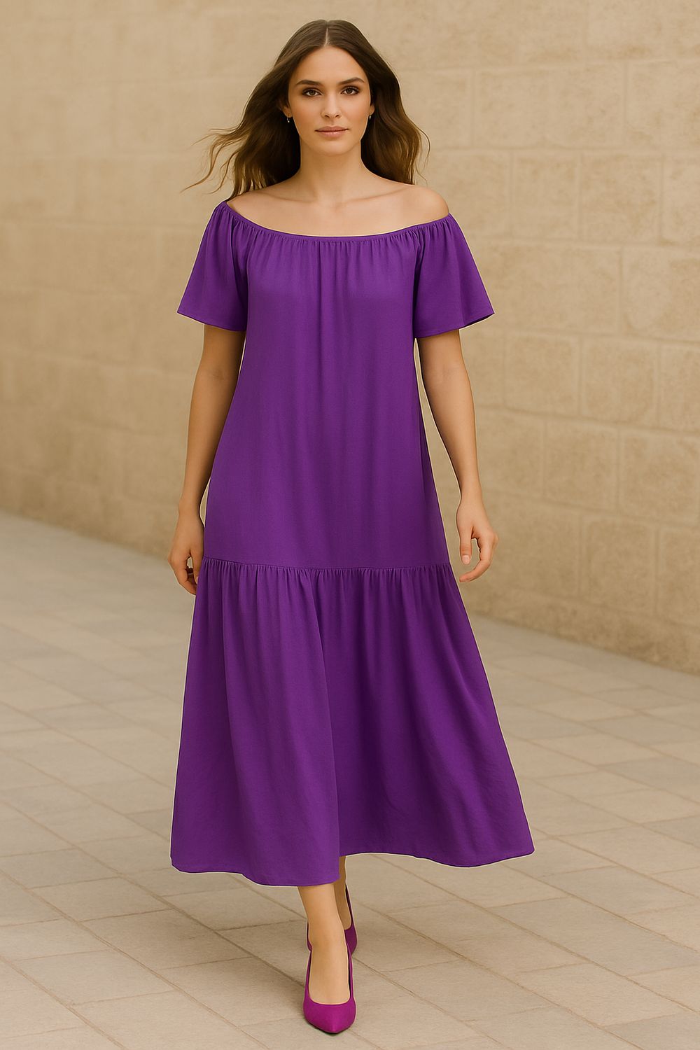 TENSIONE IN - abito in satin con balza e scollo  shiffer C136A05Qpe25 - viola