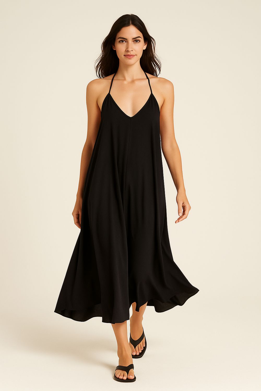 MOTEL - abito in satin scollo a V C917A05Q - nero