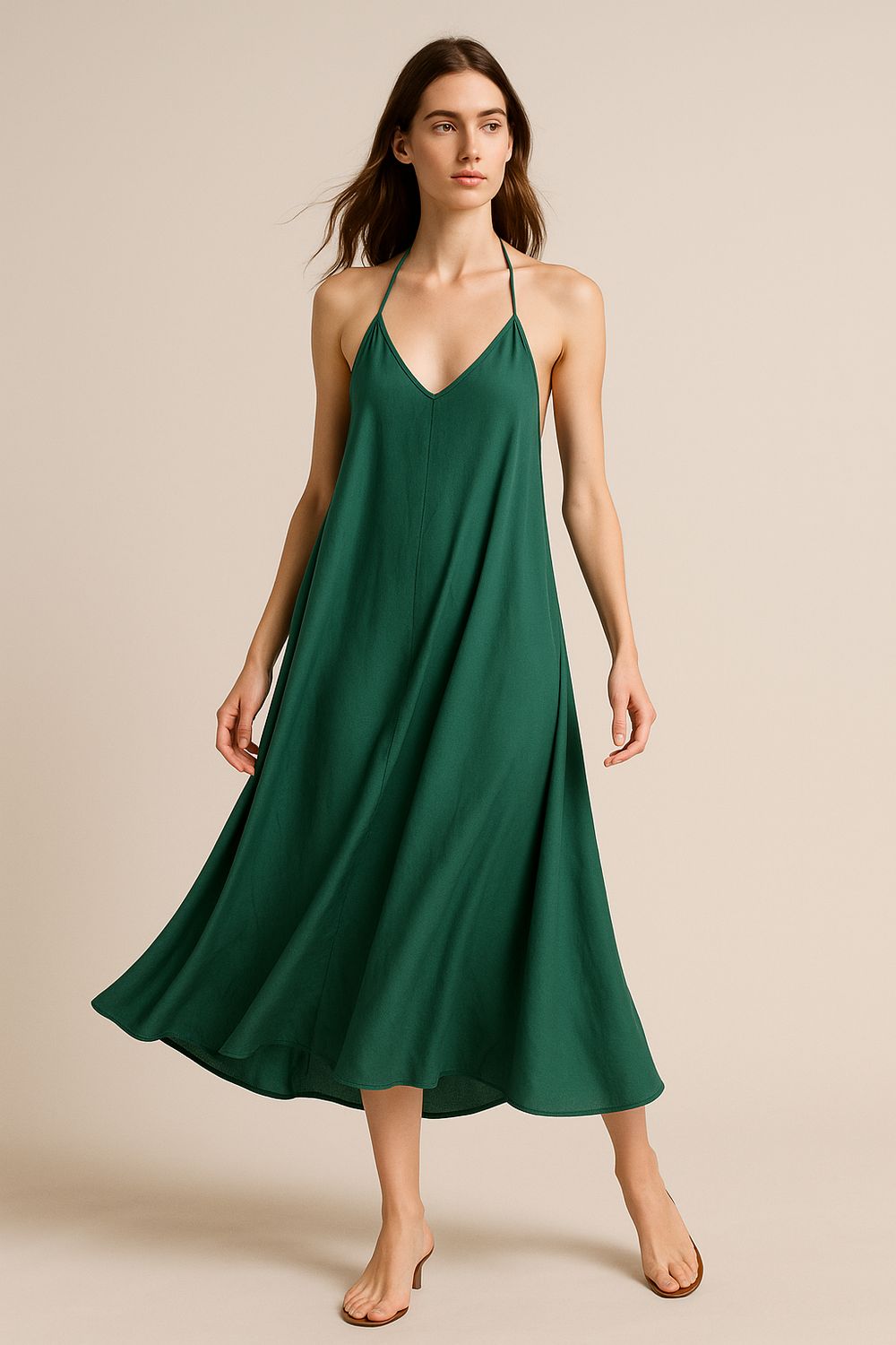 MOTEL - abito in satin con scollo a V C917A05Q - verde
