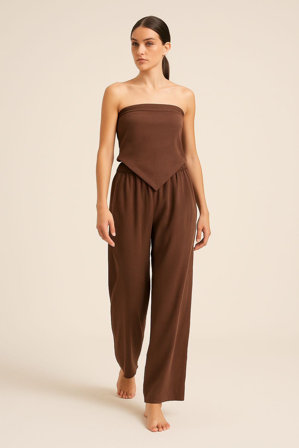 TENSIONE IN - top a triangolo a fascia in misto lino ss251233 - moro