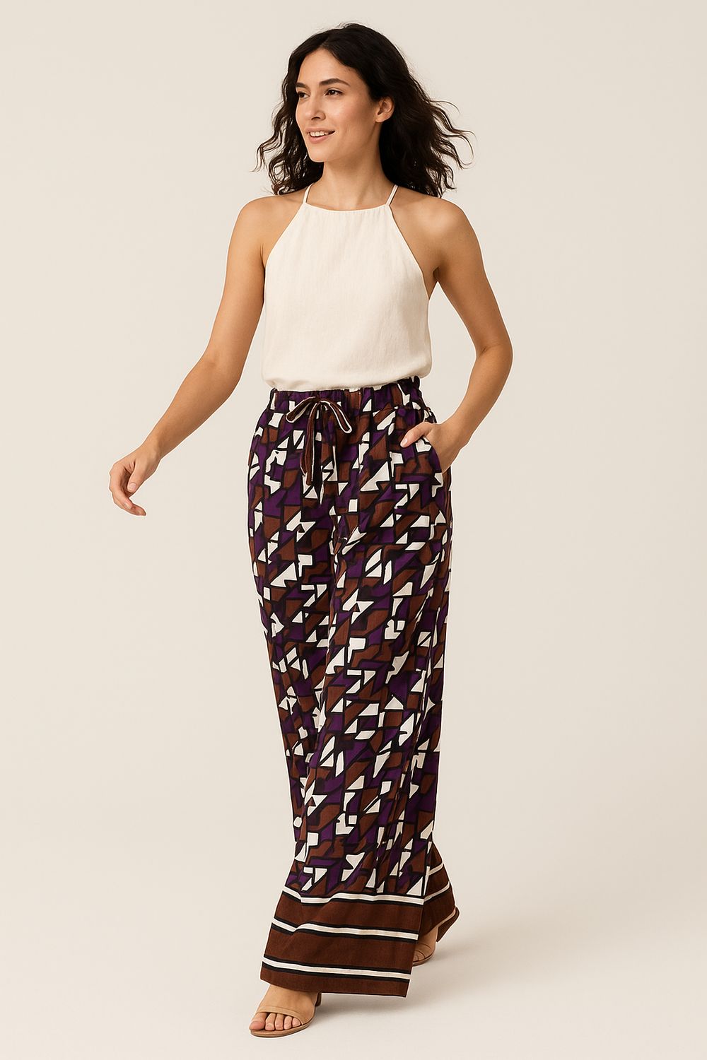 TENSIONE IN - pantalone in viscosa con elastico in vita e tasche SS251236 - viola