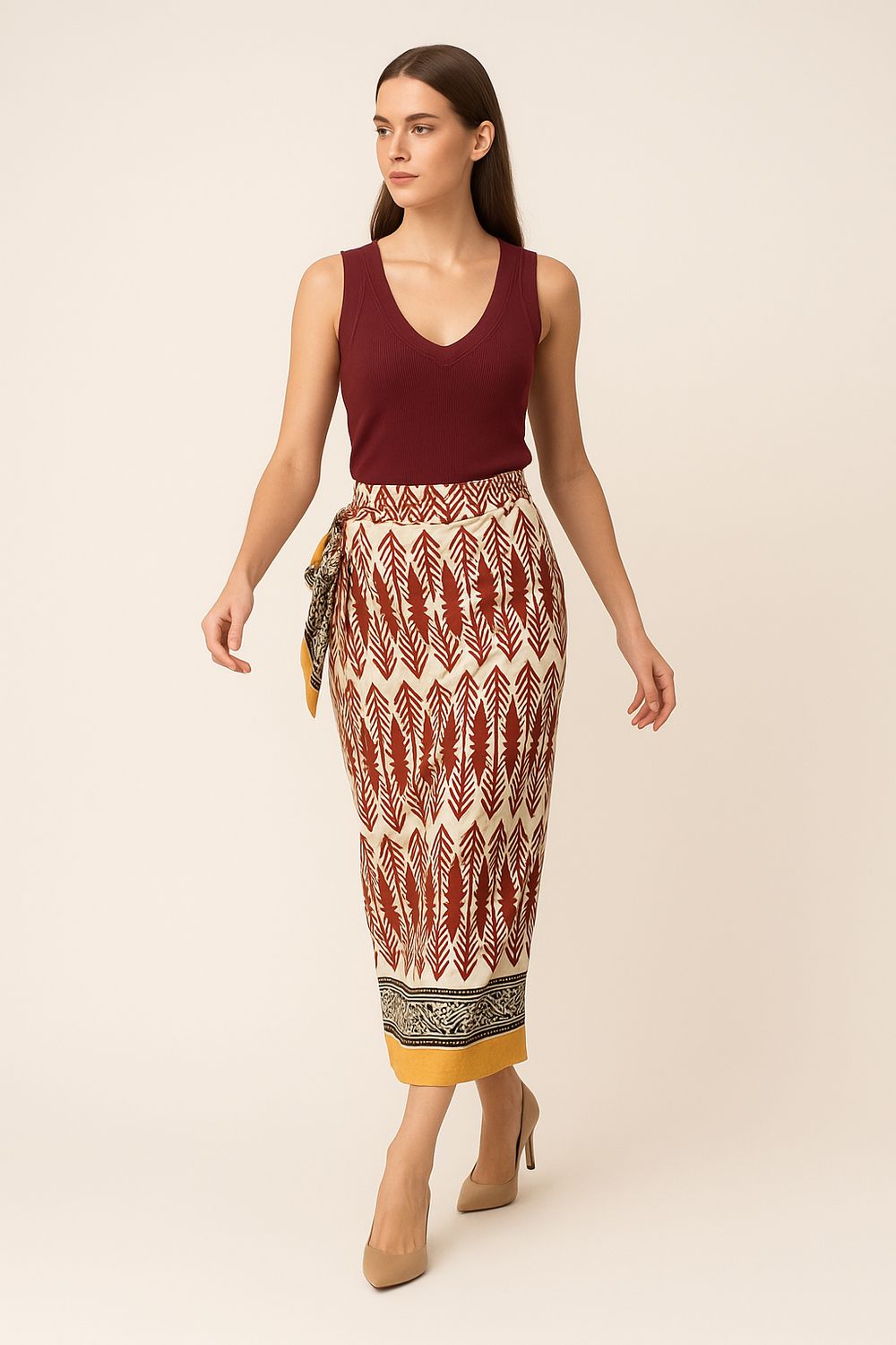 VICOLO - canotta a costine a V UD0019 - bordeaux