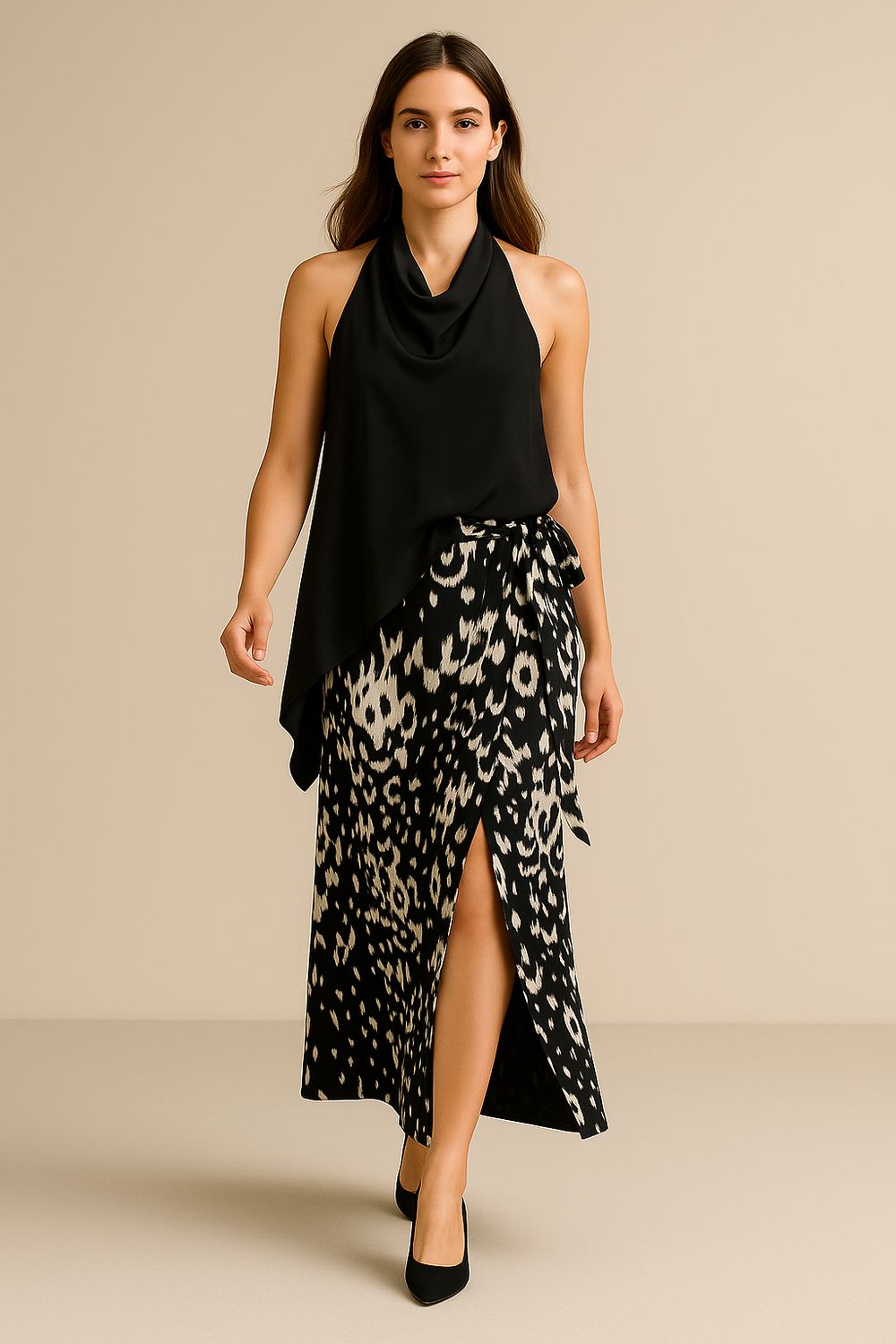 Tensione in - Top in viscosa con scollo americano E144T05Q - Nero