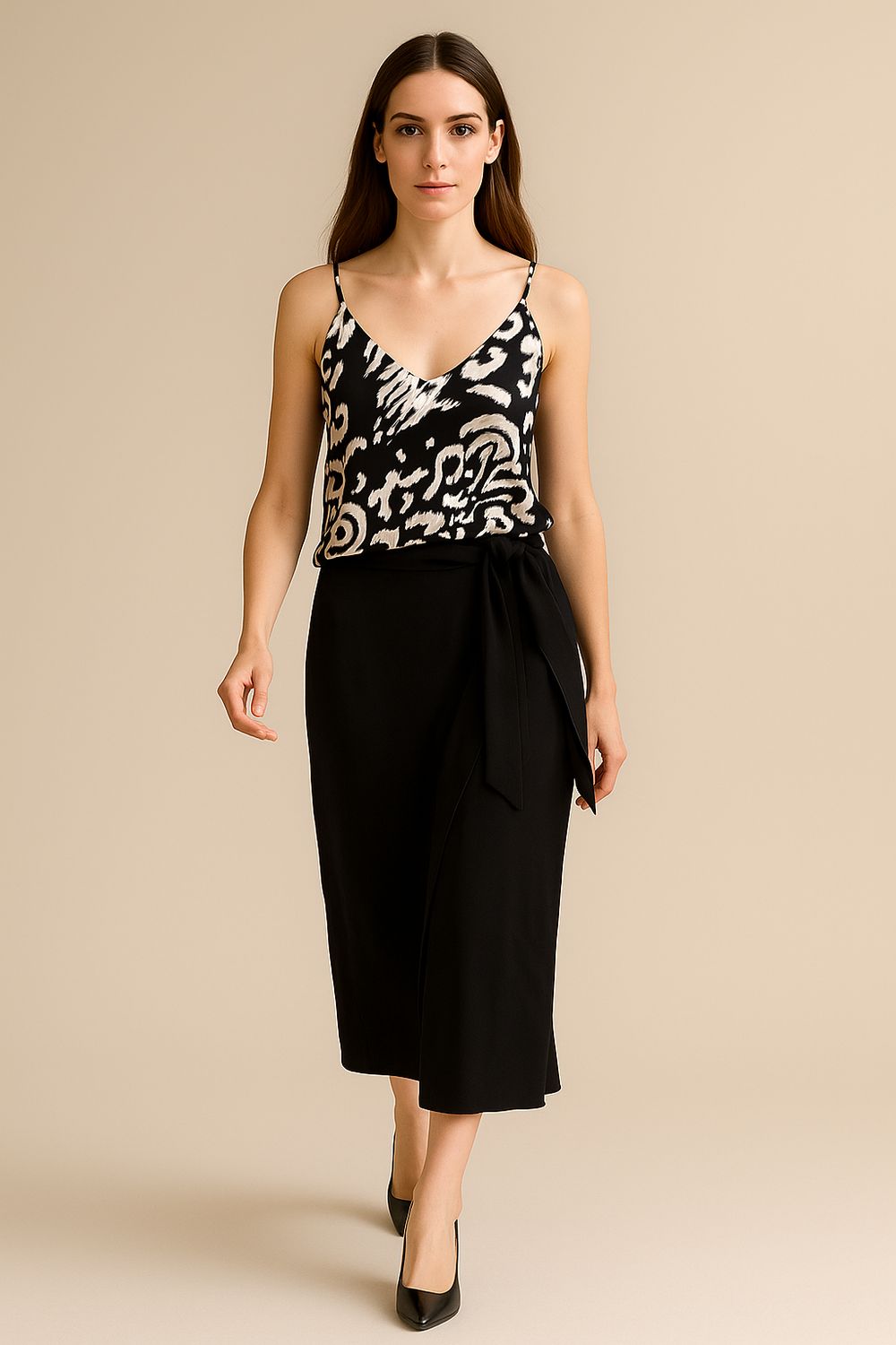 VICOLO - top con bretelline regolabili TD3229 - fantasia nero