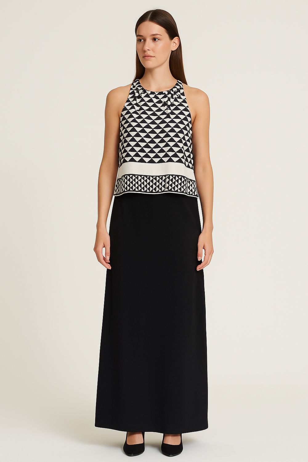 TENSIONE IN - blusa girocollo con pences davanti SS251242 - fantasia optical