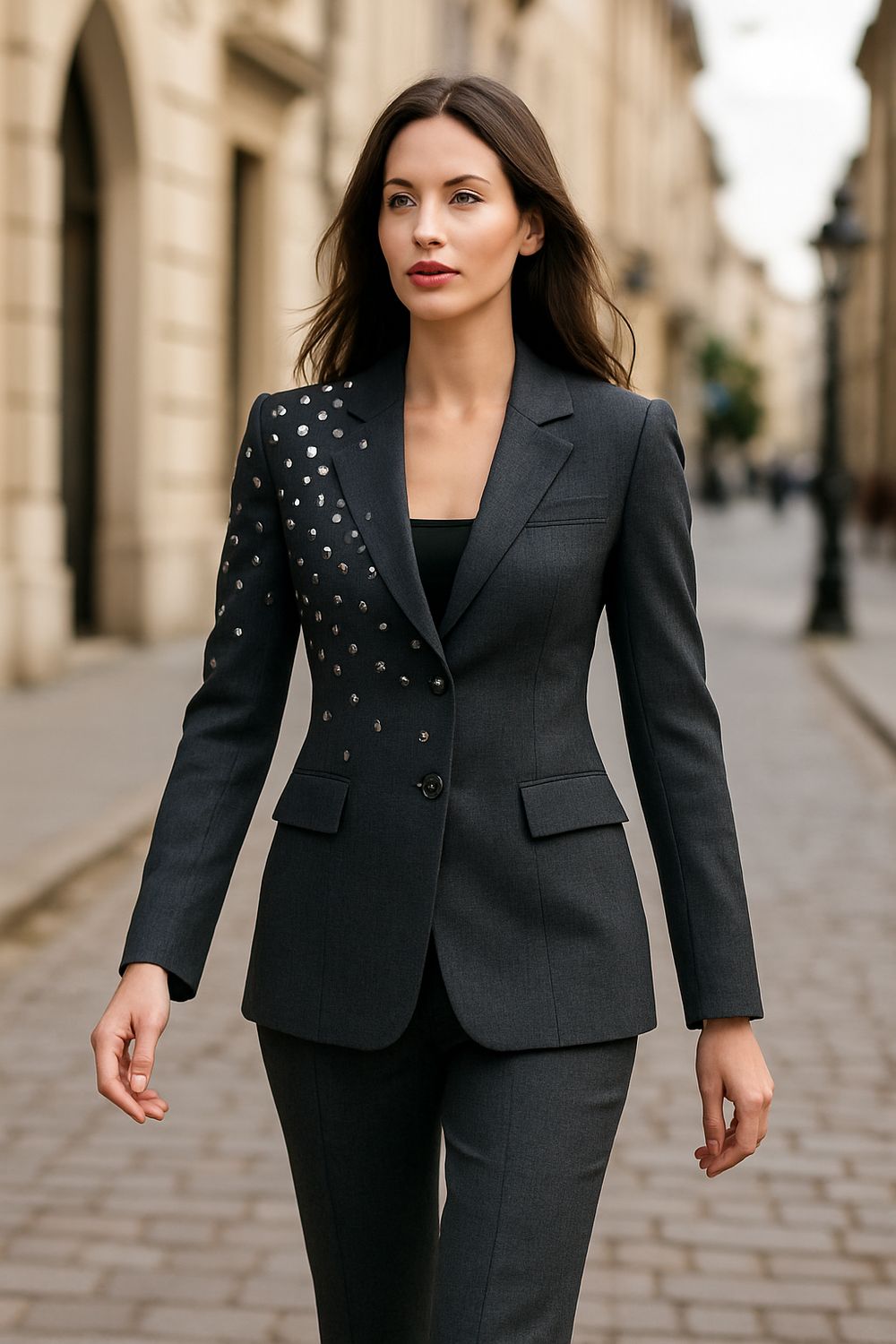 HAVE ONE - giacca avvitata elasticizzata con pietre JGE-P033 - grigio mélange