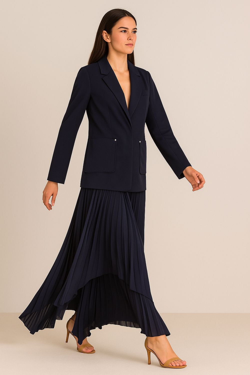 MOTEL - giacca con gonna staccabile in plisse’ soleil 36307G - blu