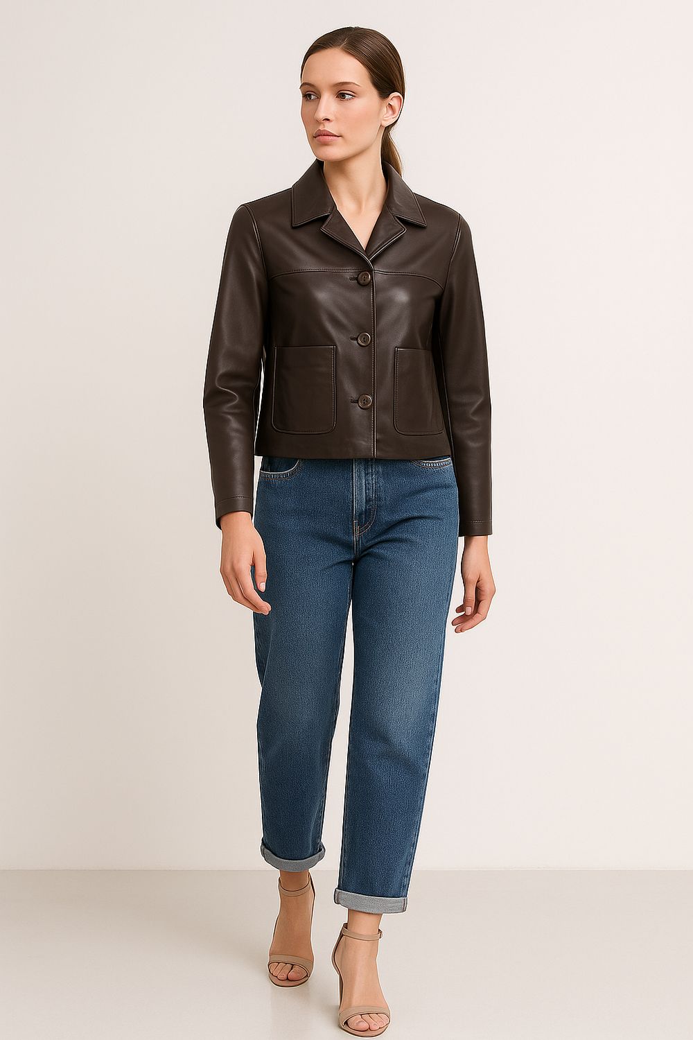 VICOLO - giacca in pelle TF0327 - Testa di moro