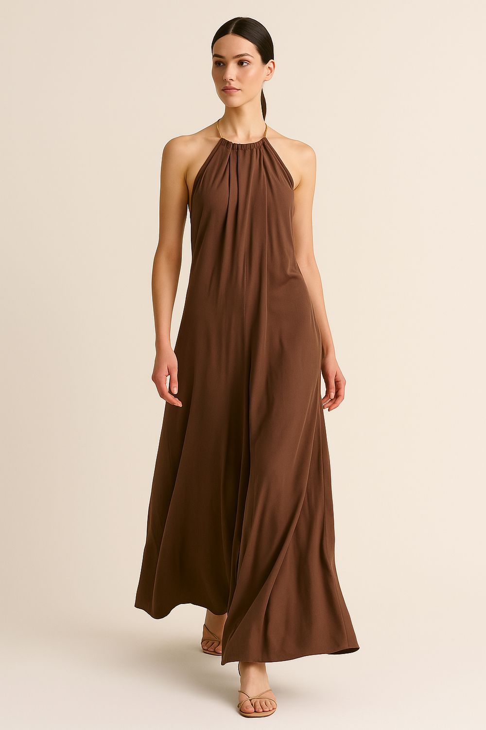 TENSIONE IN - tuta in misto lino a palazzo con collana UV1482 - moro