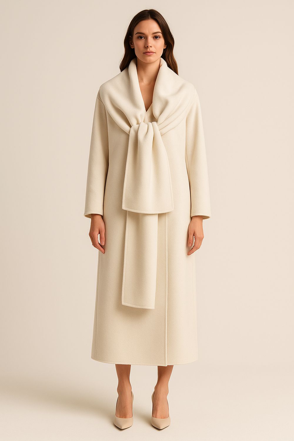 VICOLO - cappotto con sciarpa Hand Made A F0060 - burro