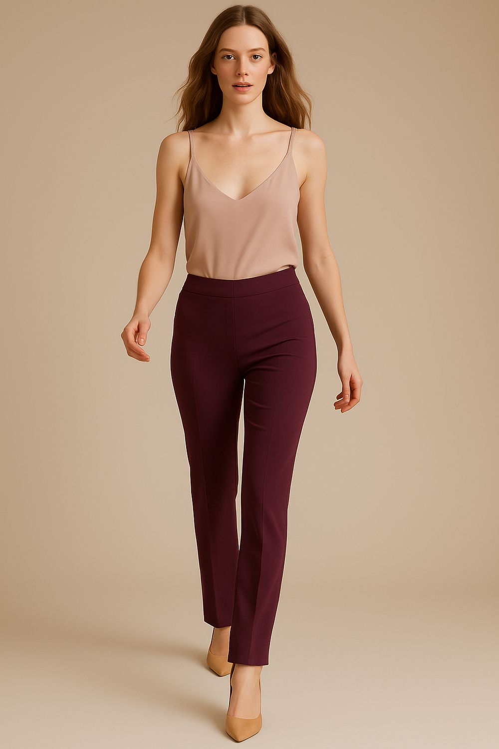 TENSIONE IN - pantalone in tessuto elasticizzato a zampetta AI25541CAMP - Bordeaux