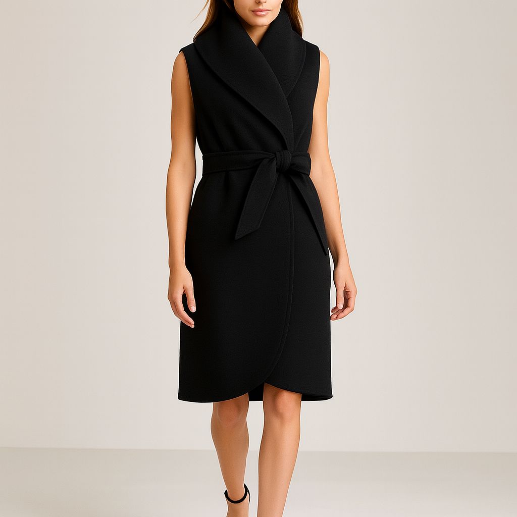 VICOLO - gilet hand Made con collo avvolgente e stindo sotto con cintura TF0056 - Nero