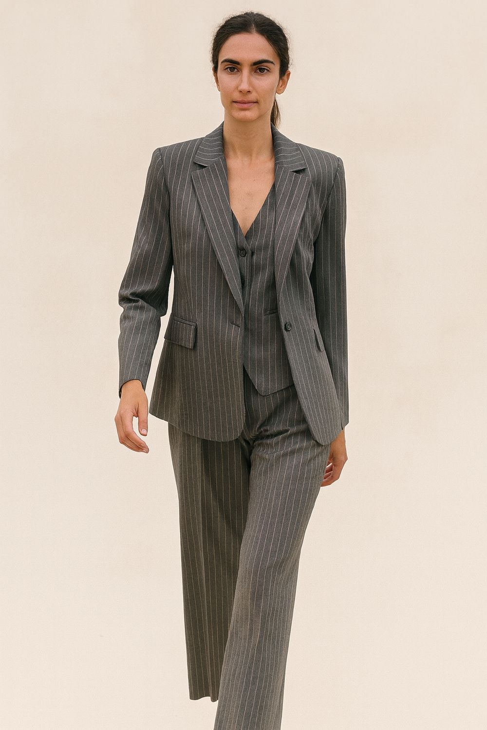 Tensione in - giacca avvitata gessata 26B165AI25CAMP - grigio/panna