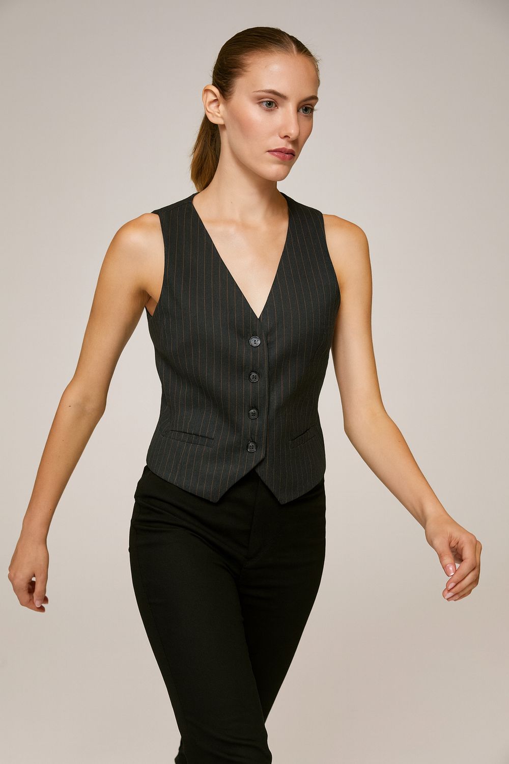 Tensione in - Gilet gessato avvitato 26D163AI25CAMP - grigio/panna