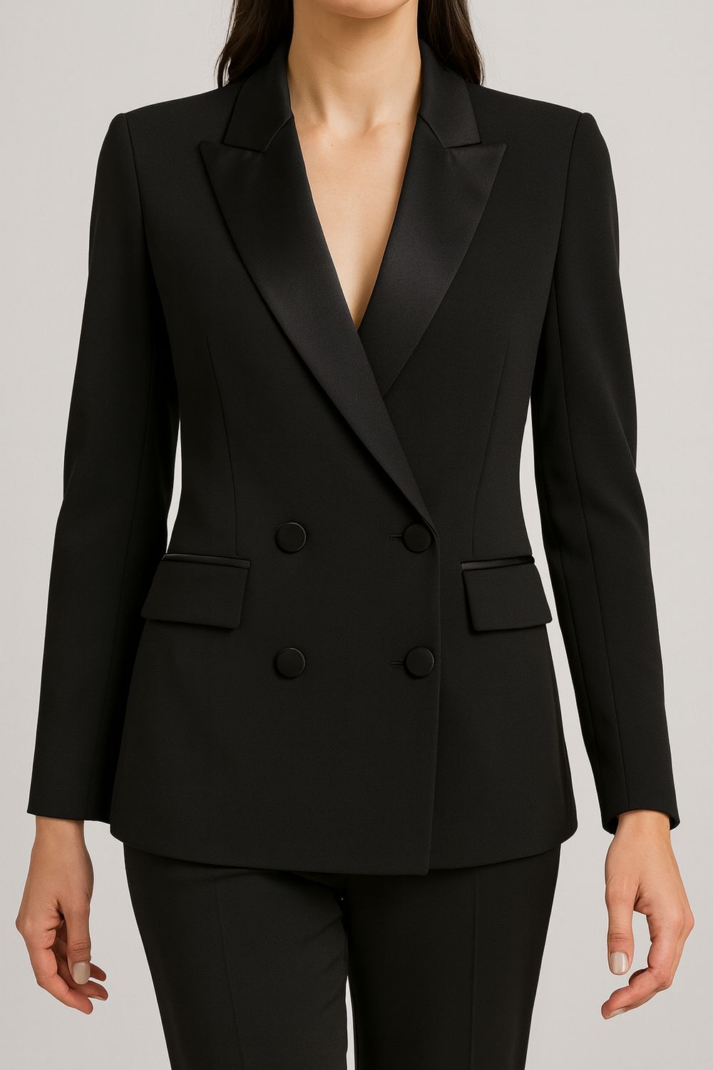 VICOLO - giacca a doppio petto con rever e bottoni in raso TF0307 - nero