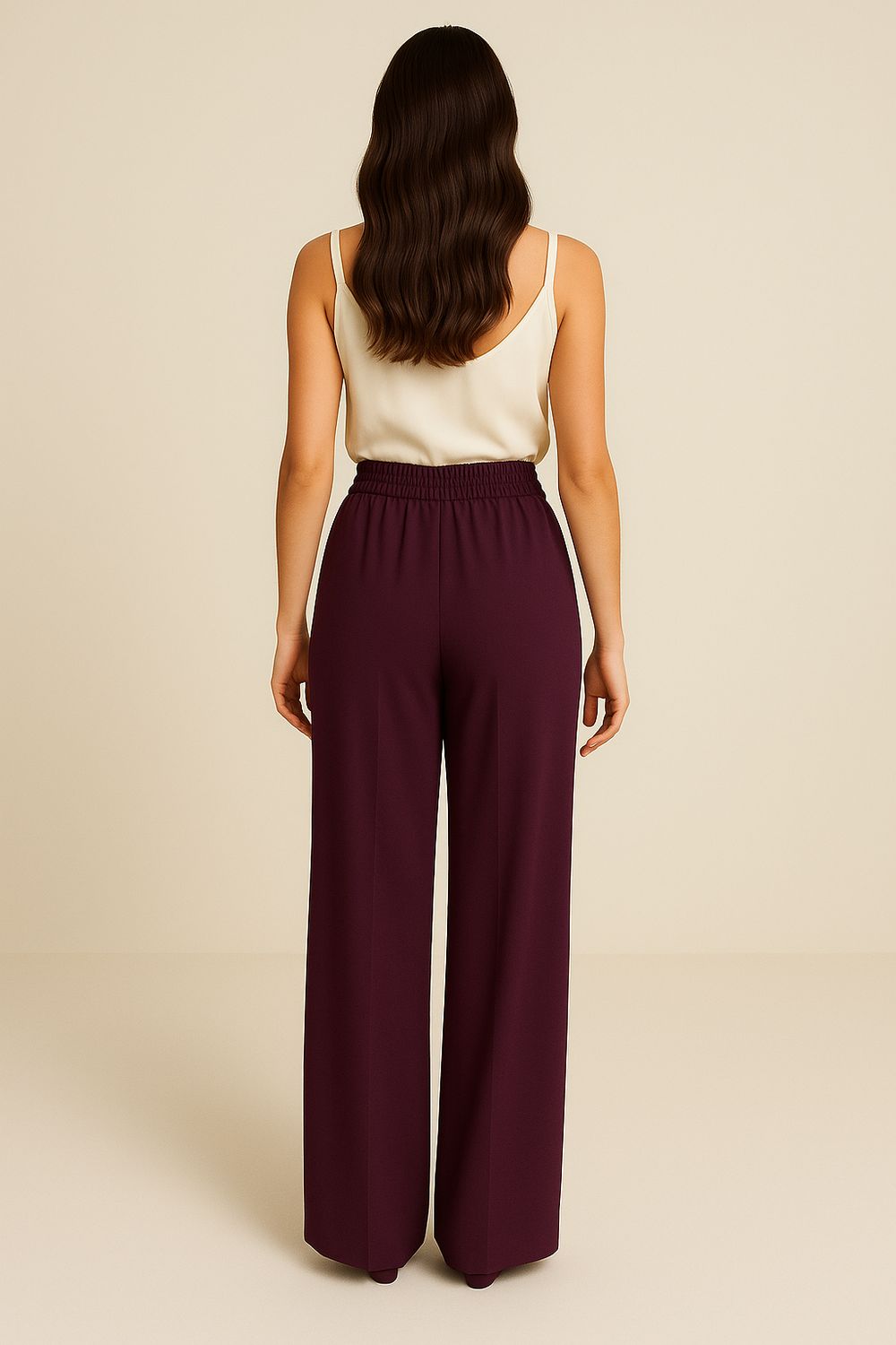 VICOLO - pantalone elasticizzato a palazzo con elastico dietro e tasche laterali TF0360 - bordeaux