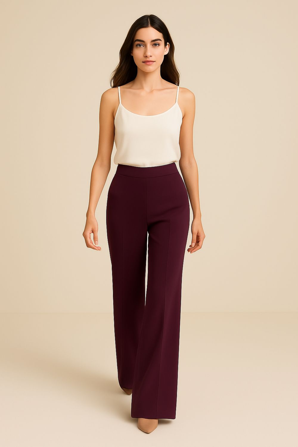 VICOLO - pantalone elasticizzato a palazzo con elastico dietro e tasche laterali TF0360 - bordeaux