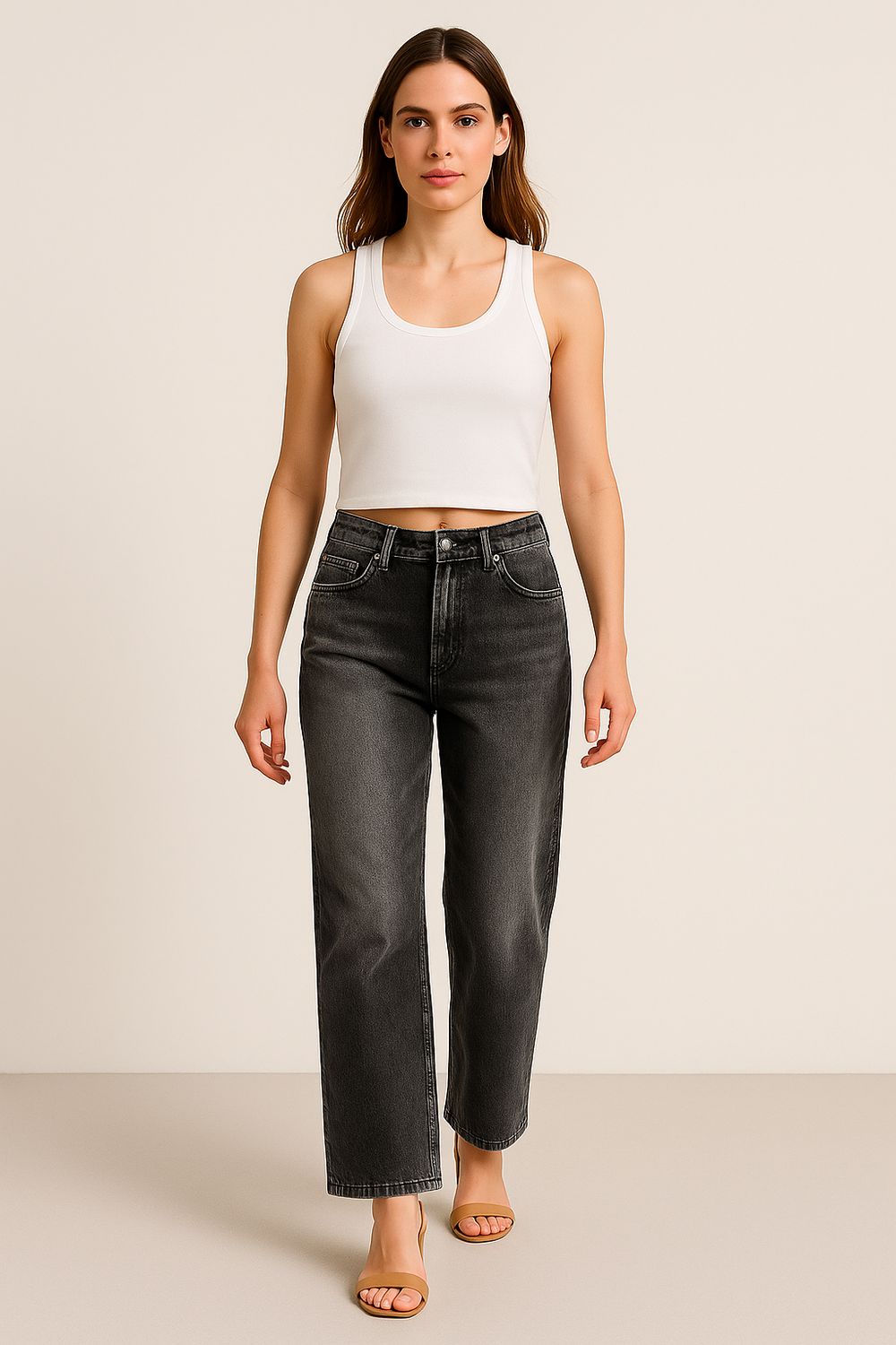 TENSIONE IN - jeans fermo scolorito vita bassa TOM AI26 CAMP - nero