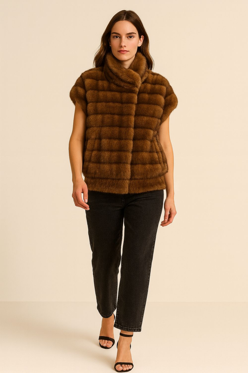 TENSIONE IN - gilet in pelliccia ecologica HN344 - moro
