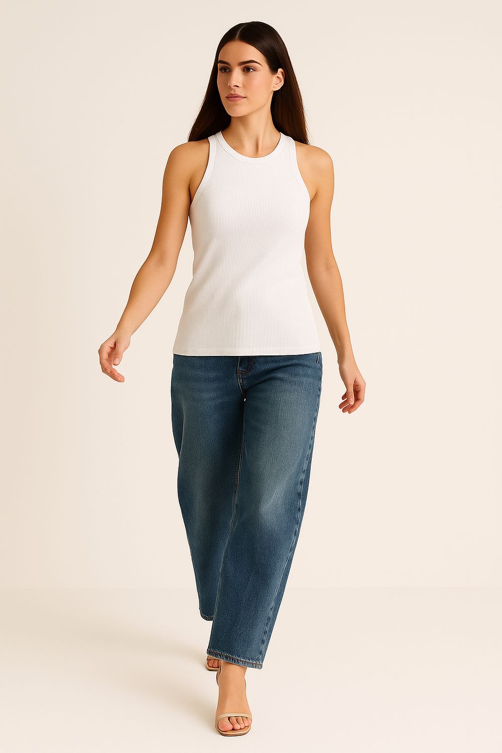 VICOLO - canotta a costina elasticizzata girocollo UF0039 - bianco