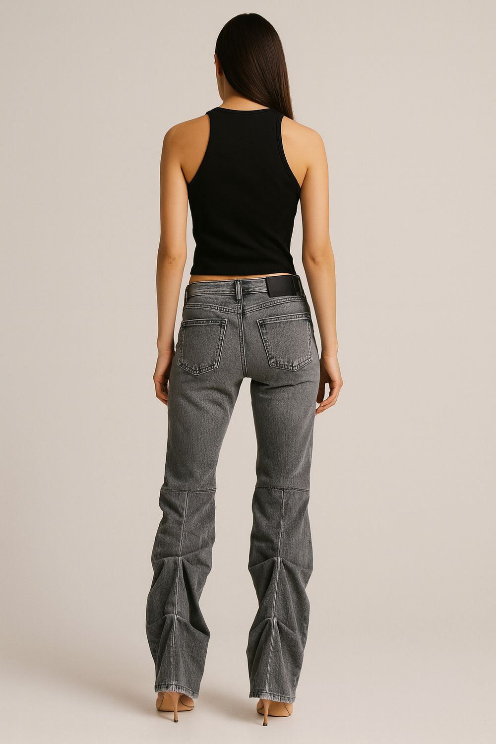 VICOLO - jeans elasticizzato vita bassa con drappeggi dietro XIN DF5133 - nero