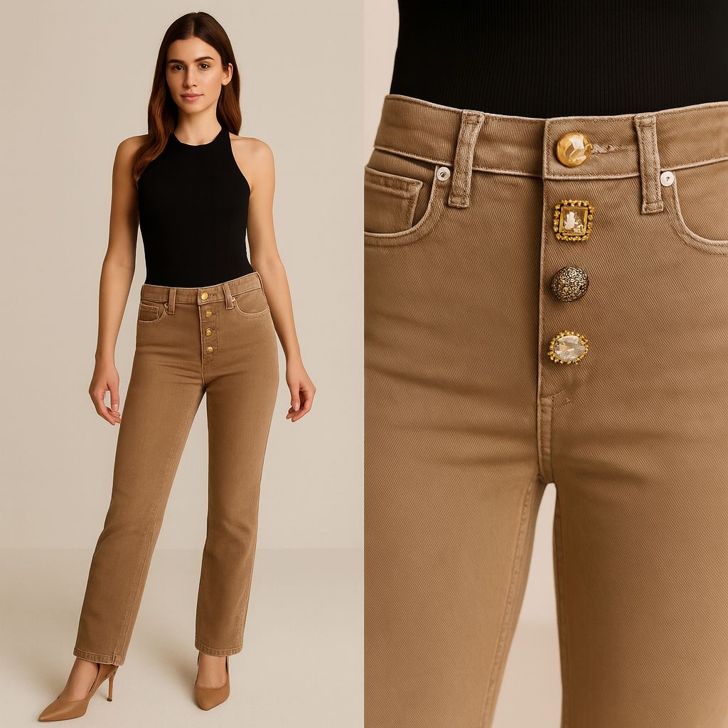 VICOLO - jeans in tessuto fermo bottoni gioiello ZOE DF5056 - camel
