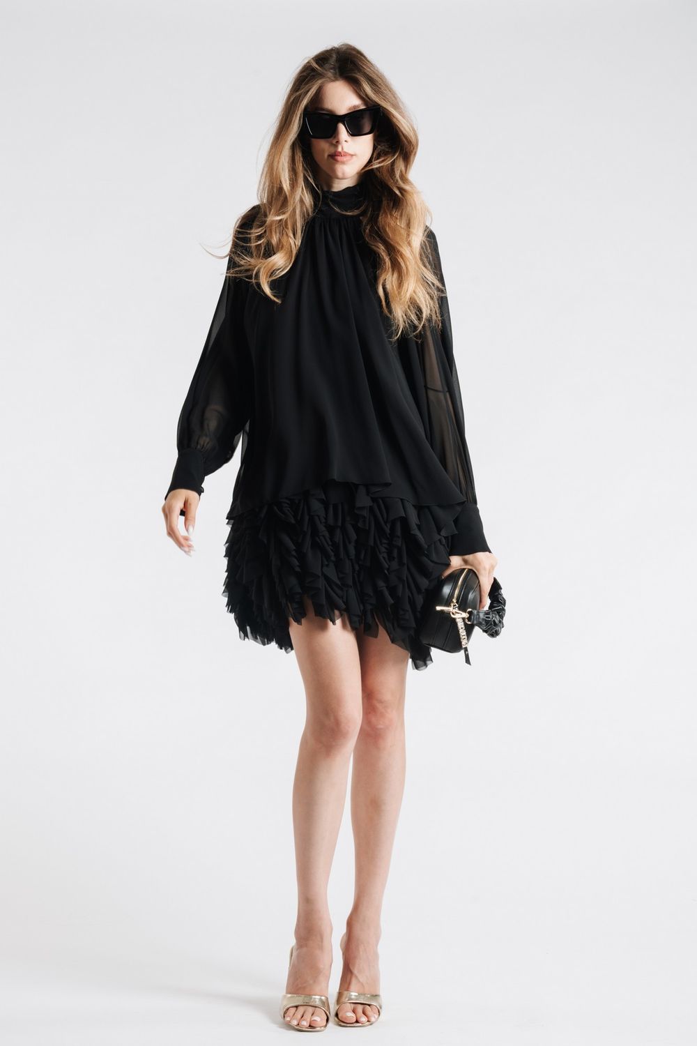 BABYLON - Abito mini con vouches XMF0206 - Nero