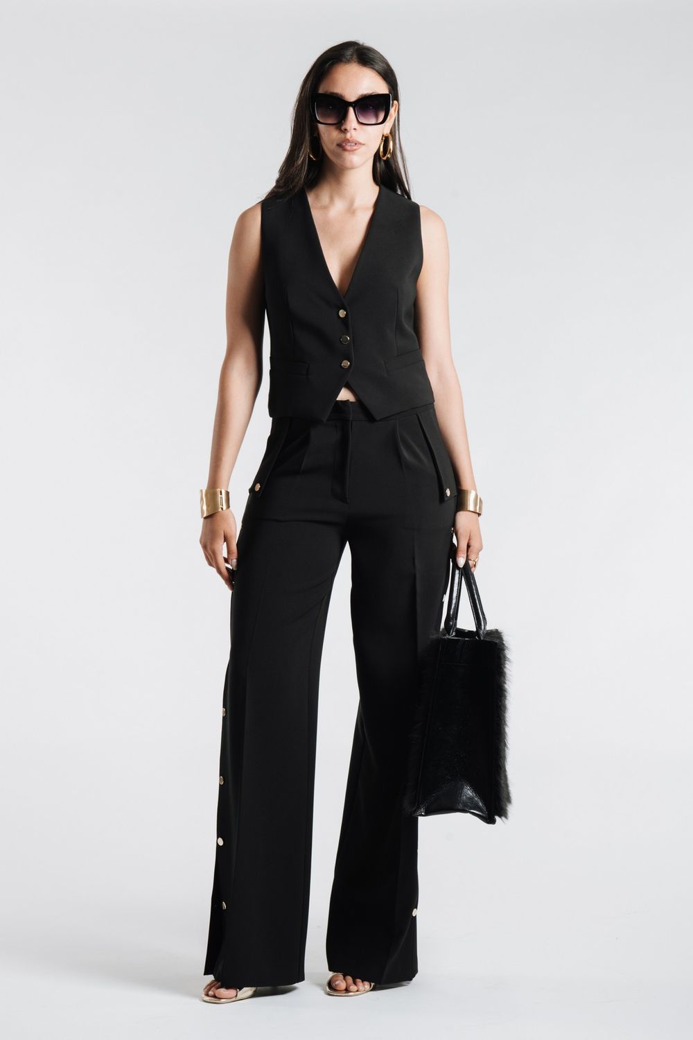 BABYLON - Gilet con bottoni dorati SKU XE00216 - Nero