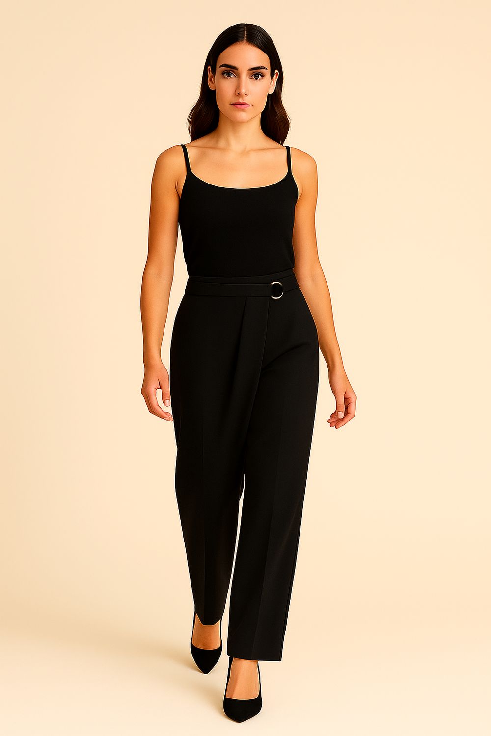 BABYLON - pantalone in tessuto scivolato con pences davanti e chiusura laterale e tasche laterali X ED0076 - nero