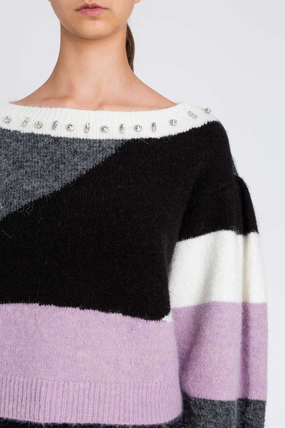 TWINSET ACTITUDE - Maglia 252AP3150 - Mix di viola, panna e nero
