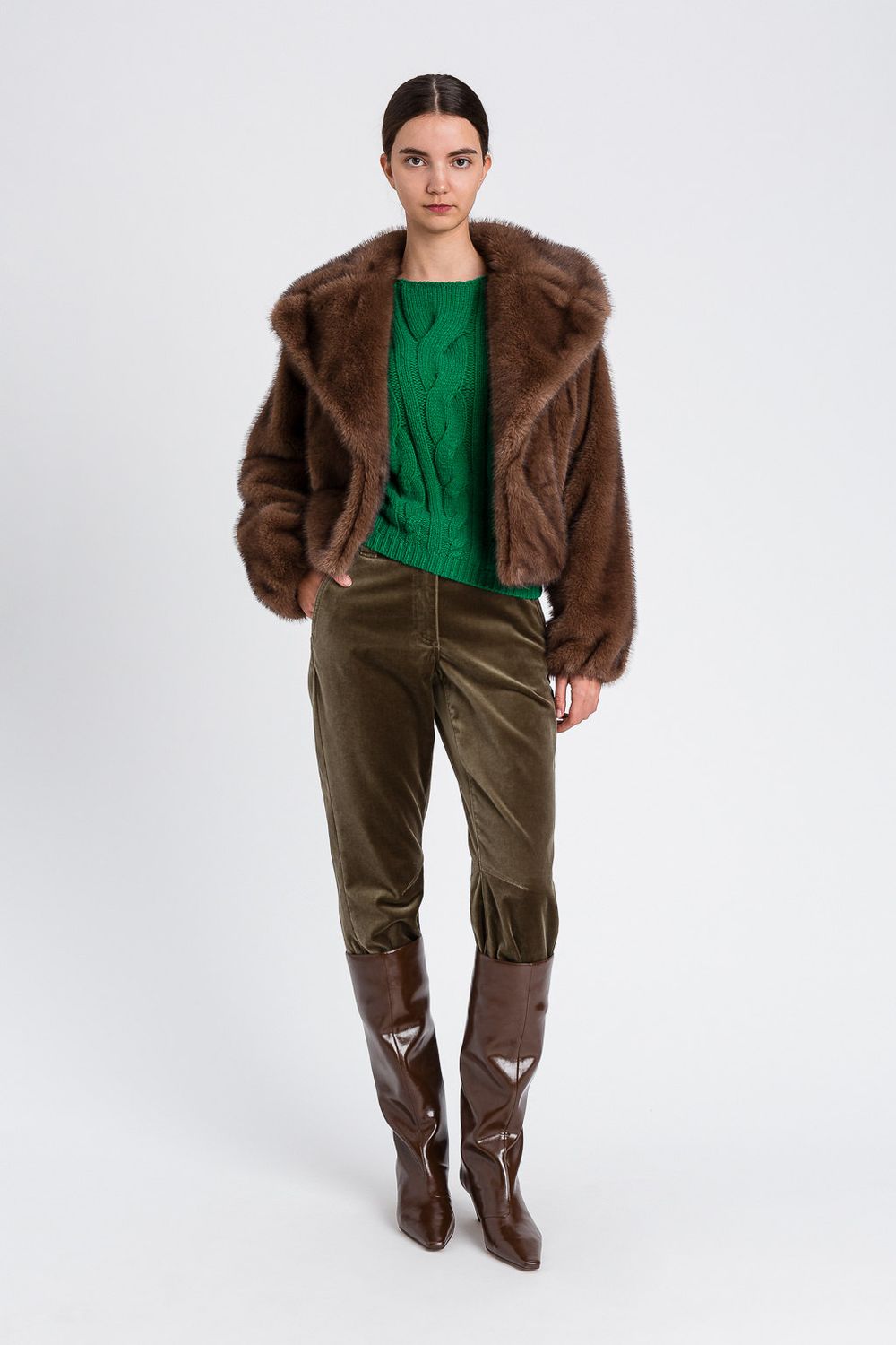 TWINSET ACTITUDE - Cappotto corto in eco pelliccia 252AT2191 - marrone