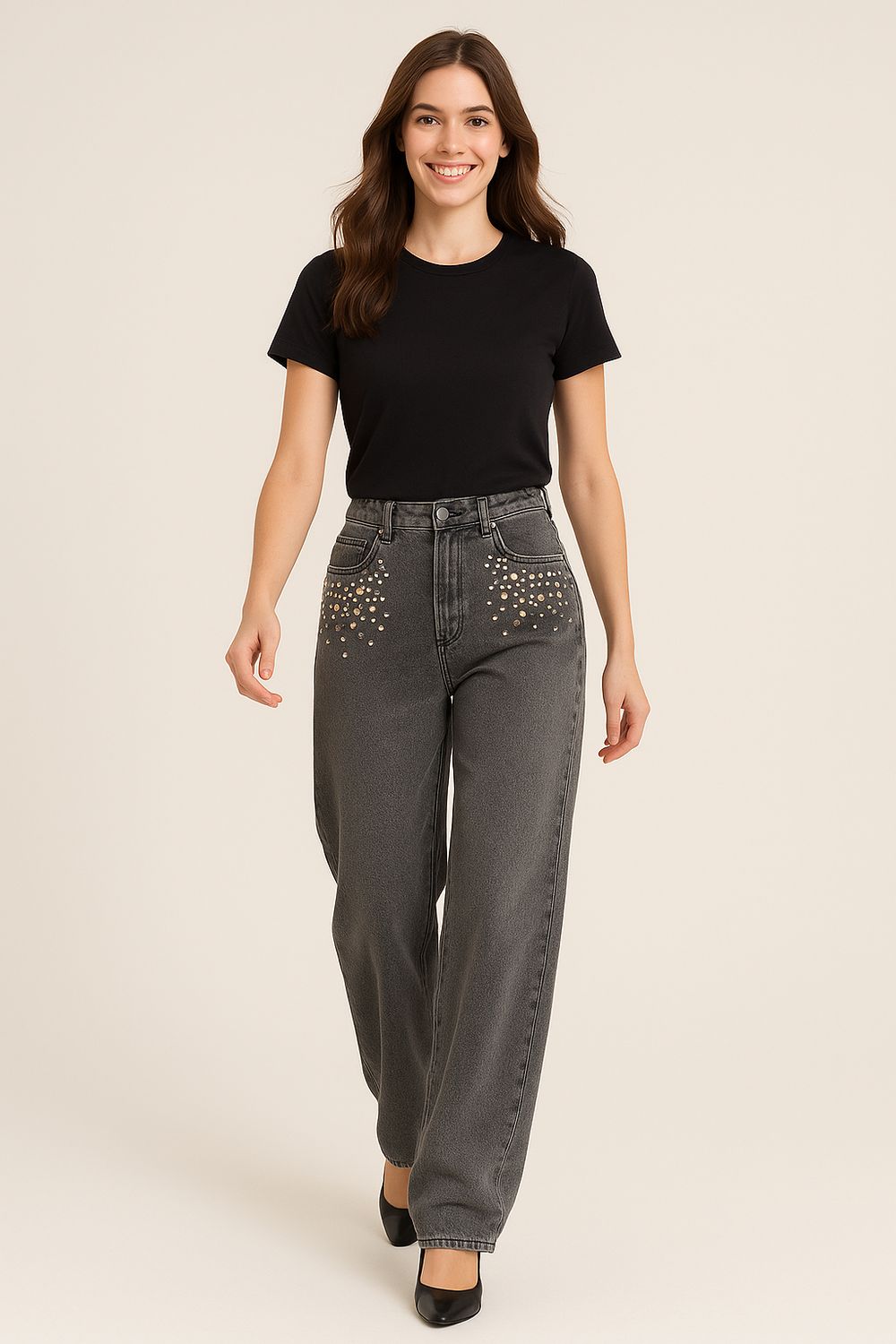 MOTEL - jeans modello ballon con pietre E25P298 - grigio